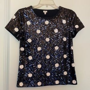 J. Crew Black and White Polka Dot Sequin Top XS